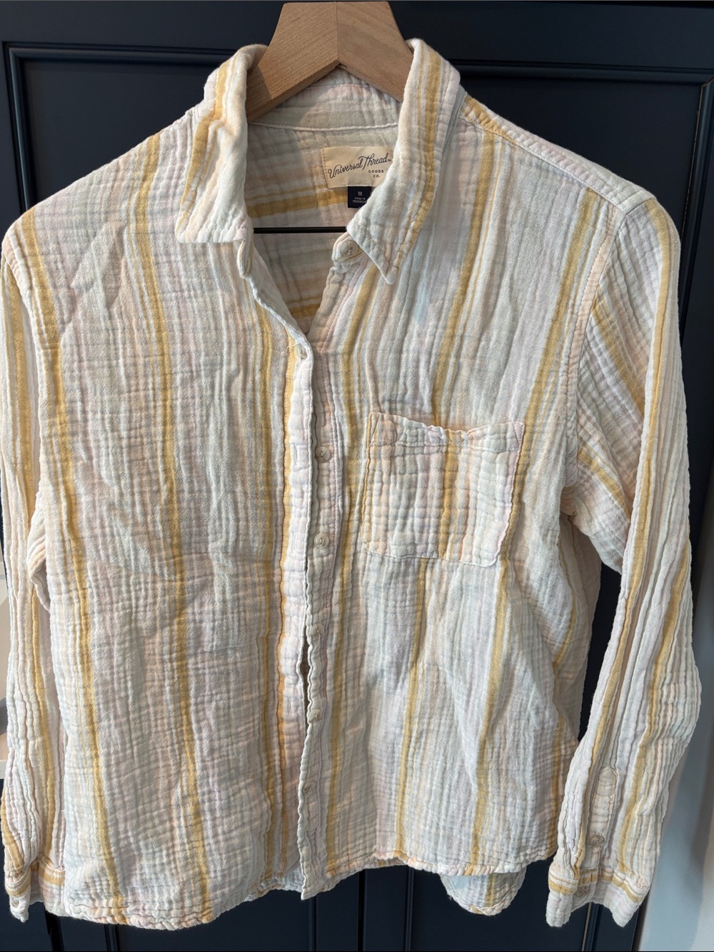 Classic Cotton Gauze Stripe Button-Up Shirt - Yellow/White